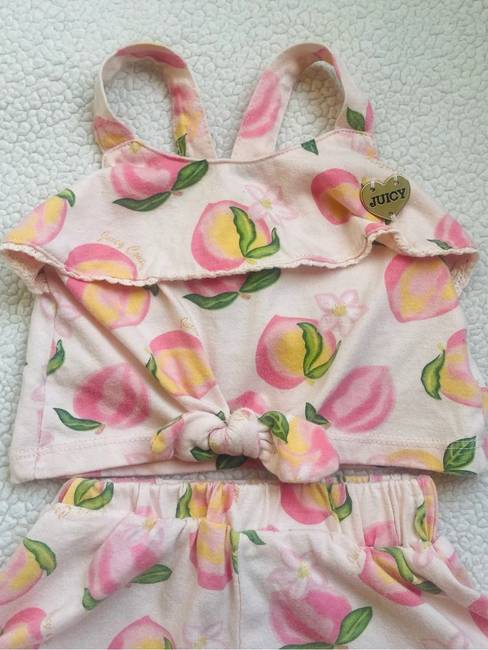 Juicy Couture Pink Peach Print Ruffle Tank & Shorts Set for baby girl